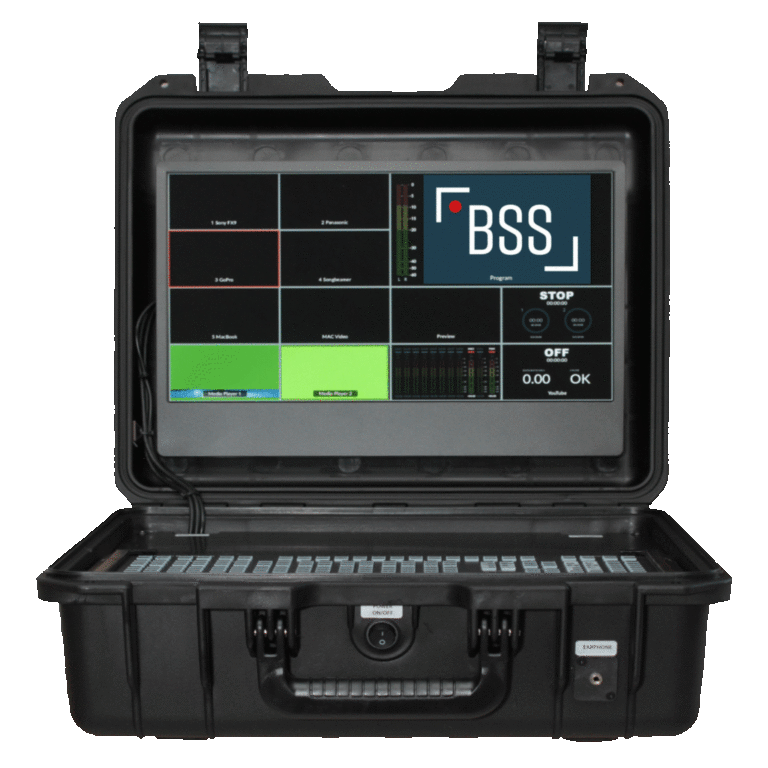BSS Case für den ATEM Mini mit 15 Zoll Monitor im aufgeklappten Zustand