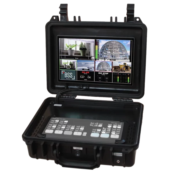 The BSS Case for ATEM Mini is a compact hard case that includes a 10" 4k field monitor, integrated power supply, fan and fits a Blackmagic Design ATEM Mini video switcher.