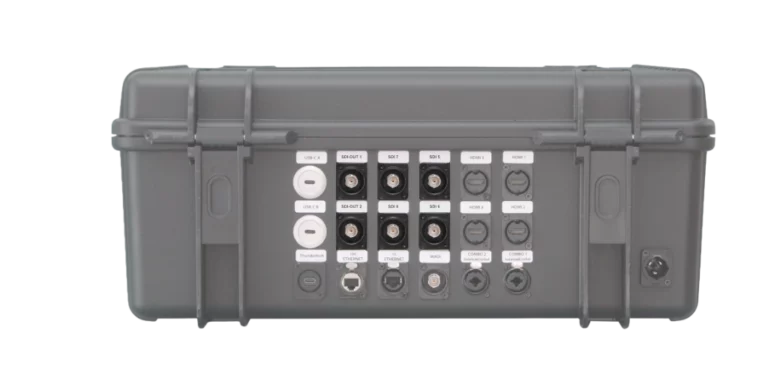 BSS Case für ATEM Mini Extreme G2 Rückansicht mit 4x SDI In und 2x SDI Out Erweiterungs-Option.