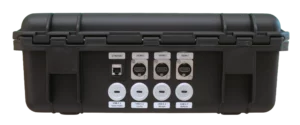 Rückansicht des BSS Cases für den Rodecaster S mit Ethernet-, HDMI- und USB-C-Anschlüssen.