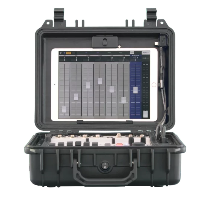 The Flow 8 Case integrates Behringer's Digital Audio Mixer, making it a stable and portable setup.