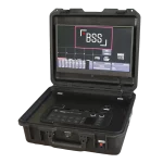 RØDECaster Video S Konsole eingebaut in einem robusten schwarzen BSS Transportkoffer mit integriertem Monitor.